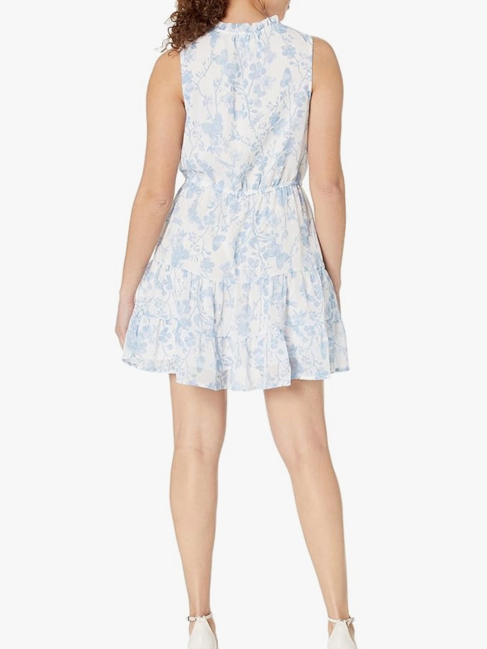 Steve Madden Light Blue & White Floral Ruffle-Neck Mini Dress - Picture 3 of 12